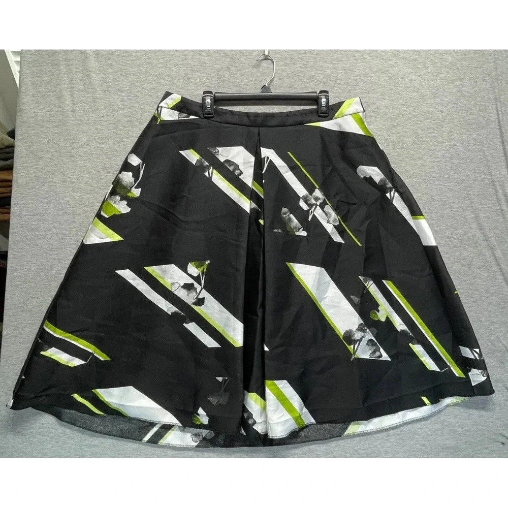 Lane Bryant A-Line Midi Skirt Womens 20 Black Abstract Floral Pleated Back Zip